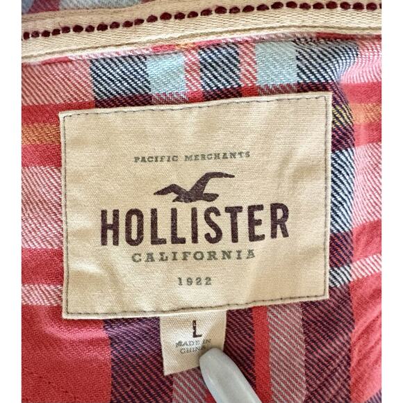 Men's Hollister Pearl Snap Plaid Shirt Western Style Red Plaid Size Large - Picture 11 of 13